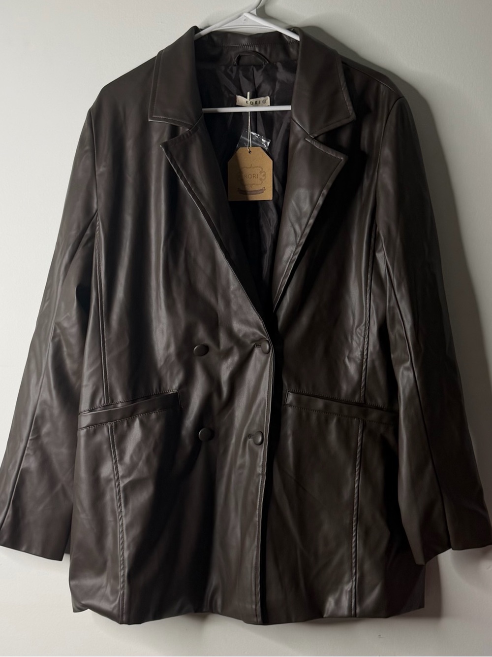 Kori Double-Breasted Leather Jacket in Dark Brown